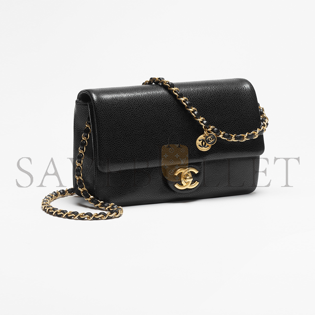 CHANEL MASTER SMALL FLAP BAG GRAINED SHINY CALFSKIN & GOLD-TONE METAL AS5186 (23*15*8cm)